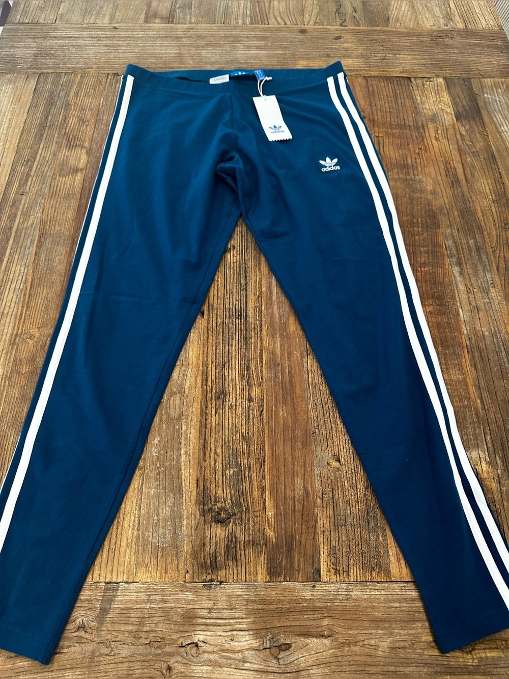 adidas Blue Leggings with White 3-Stripes
